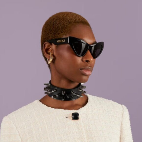 NEW GUCCI GG1294S 001 WOMEN SHINY BLACK GREY CAT EYE SUNGLASSES GUCCI - Picture 1 of 13